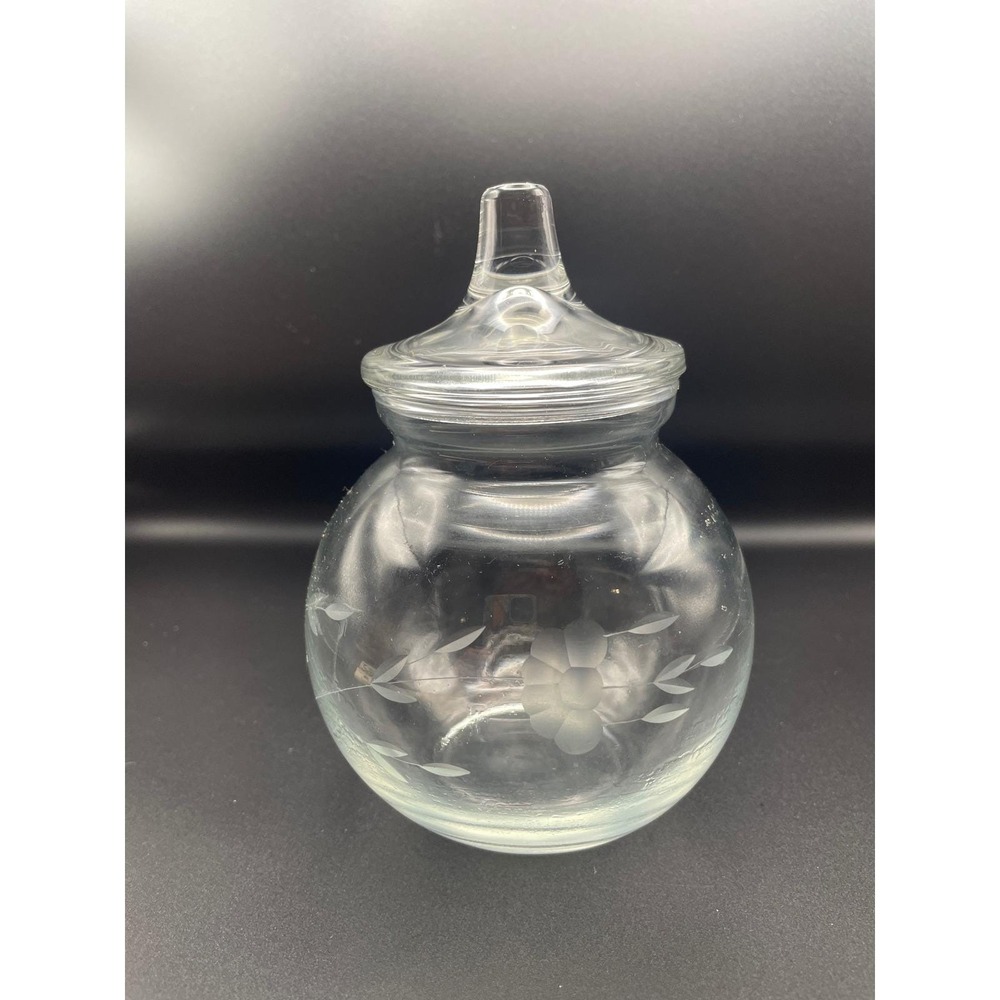Princess House Heritage Etched Clear Glass Apothecary Jar with Lid 5 1/2"